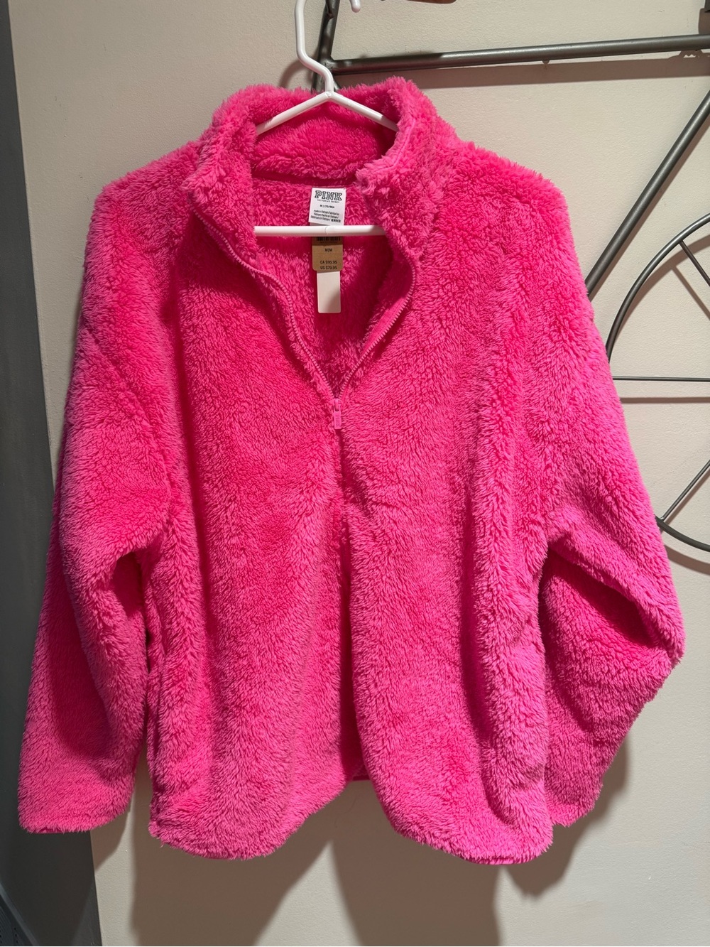 PINK Victoria’s Secret Sherpa Full Zip Fleece Pullover Hot Pink Medium NWT